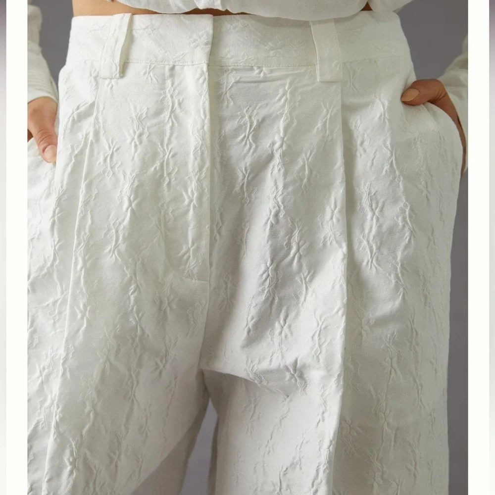 NWT Anthropologie Stella Nova Jill pants textured jacquard trouser barrel leg - Picture 4 of 11